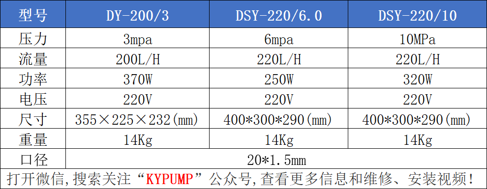 DSY電動試壓泵參數(shù)